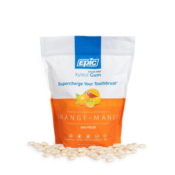 Epic Xylitol Chewing Gum - Sugar Free & Aspartame Free Chewing Gum Sweetened W/Xylitol For Dry Mouth & Gum Health (Orange-Mango, 1000-Piece Bag, 1 Bag)