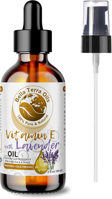 Bella Terra Oils - Organic Vitamin E Oil with Lavender 2oz - Your Route to Radiant Skin with Organic Wheat Germ Extracted D-Alpha Tocopherol, and Calming Lavender