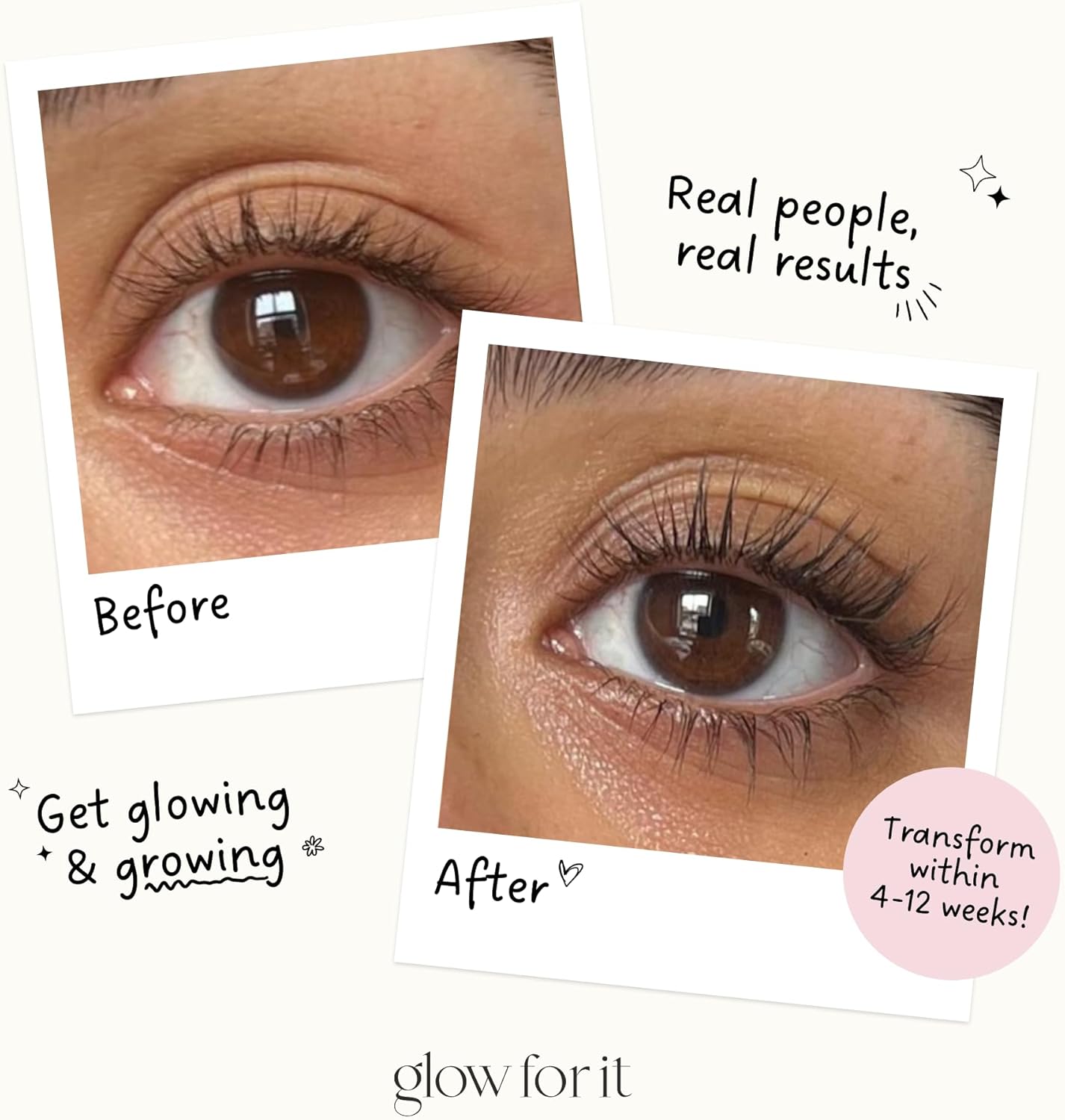 Glow For It - Lash Growth Serum | Enhances Eyelash Length & Volume | Water Based Serum | Natural & Cruelty-Free Formula with Biotin, Peptides & Natural Extracts | 3ml : Amazon.co.uk: Beauty