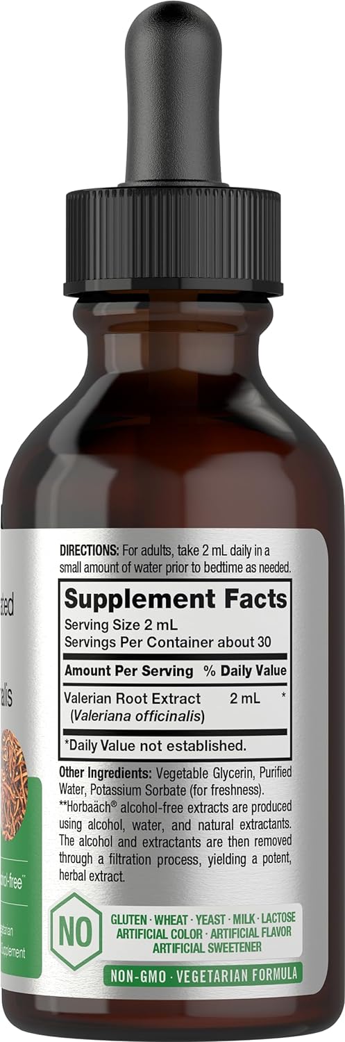 Horbäach Valerian Root Extract Drops | 2 Fl Oz | Alcohol Free | Vegetarian, Non- Gmo Gluten Free Liquid