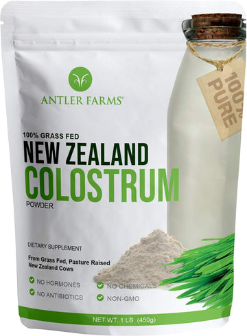 Antler Farms 100% Pure New Zealand Colostrum, 30 Servings, 1 Lb - Grass Fed, Pasture Raised, Clean Sourced, Cold Processed, Undiluted, High Igg Content