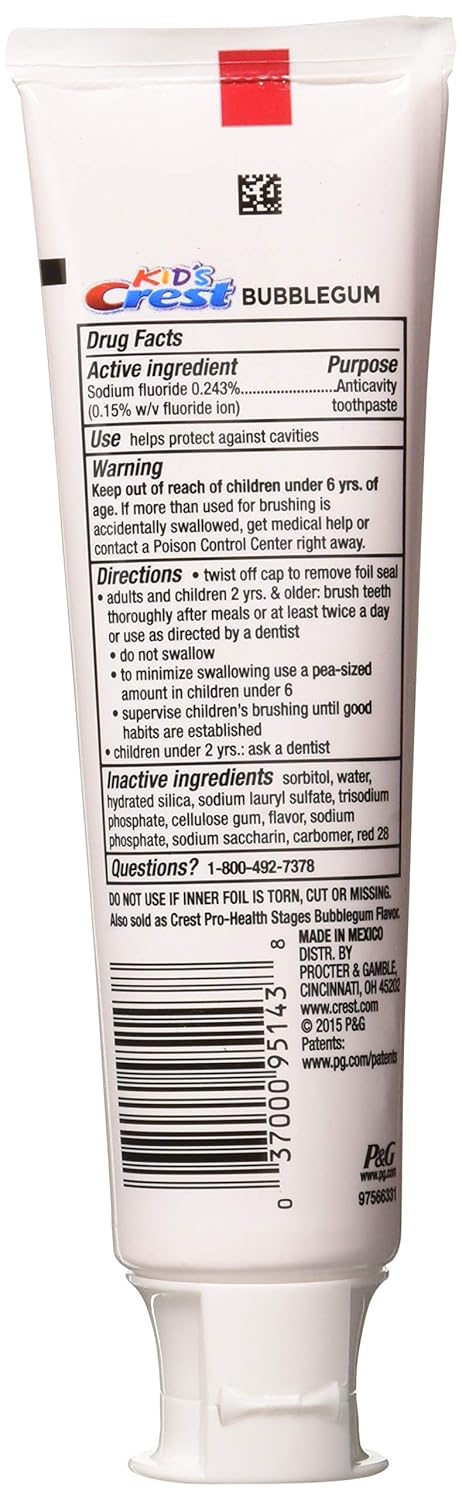 Crest Kid'S Crest Cavity Protection Toothpaste Gel Formula, Bubblegum, 4.2 Ounce (Pack Of 3)