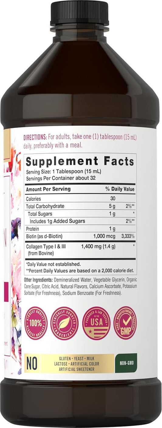 Carlyle Liquid Collagen For Women And Men | 16 Fl Oz | Types I & Iii | With Biotin | Berry Flavored Supplement | Non-Gmo & Gluten Free