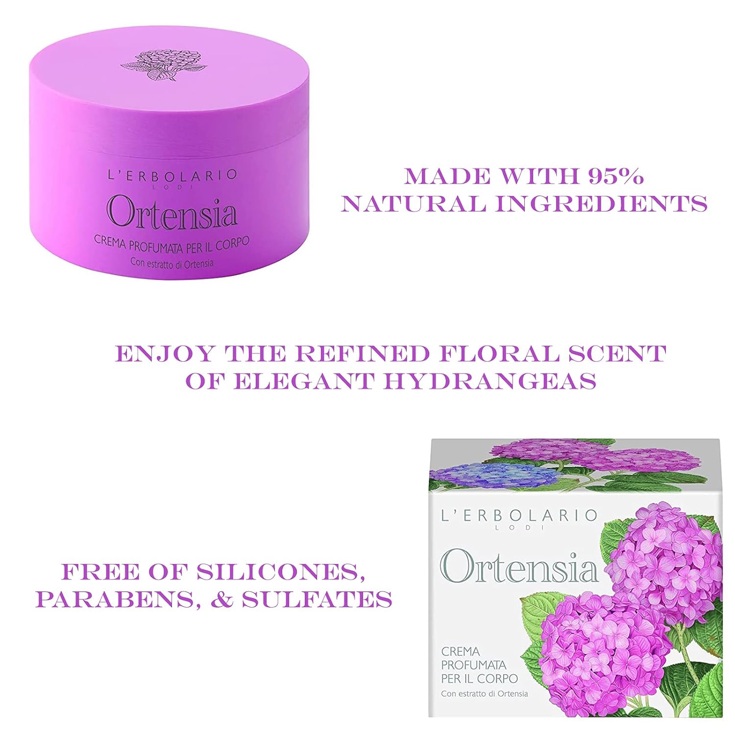 L’Erbolario Hydrangea Perfumed Body Cream - Natural Moisturizer For Dry Skin - With Hydrangea Root And Vitamin E - Locks In Lasting Moisture - 6.7 Oz : Beauty & Personal Care