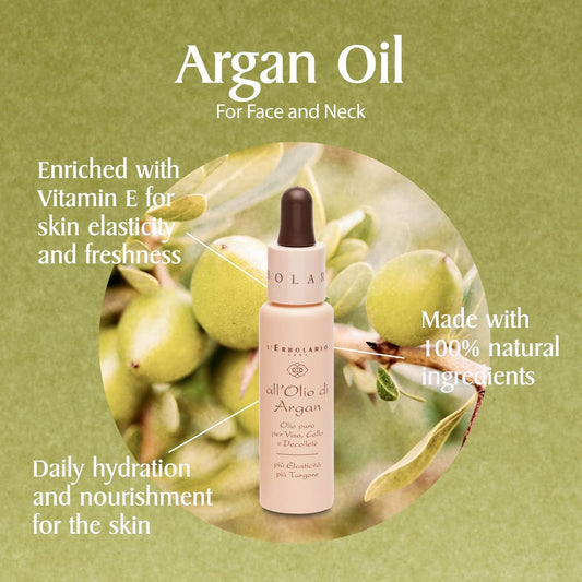 L'Erbolario Argan Face Oil - Enriched With Vitamin E To Nourish And Hydrate The Skin - Promotes Youthfulness And Firmness Of The Face - Daily Moisturizer For Glowing And Radiant Complexion - 0.94 Oz