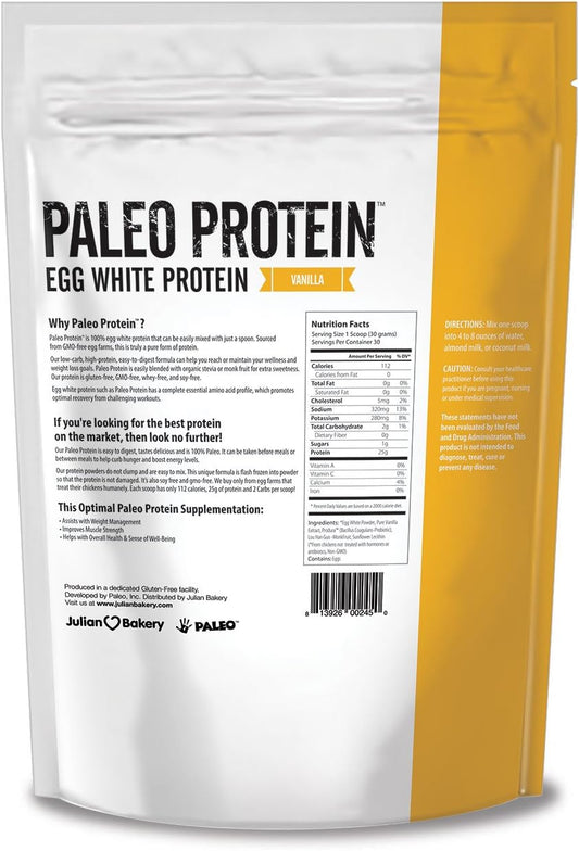 Julian Bakery Paleo Thin Protein Powder | Vanilla | Egg White | 21G Protein | 3 Net Carbs | Soy-Free | 1.92 Lbs | 30 Servings