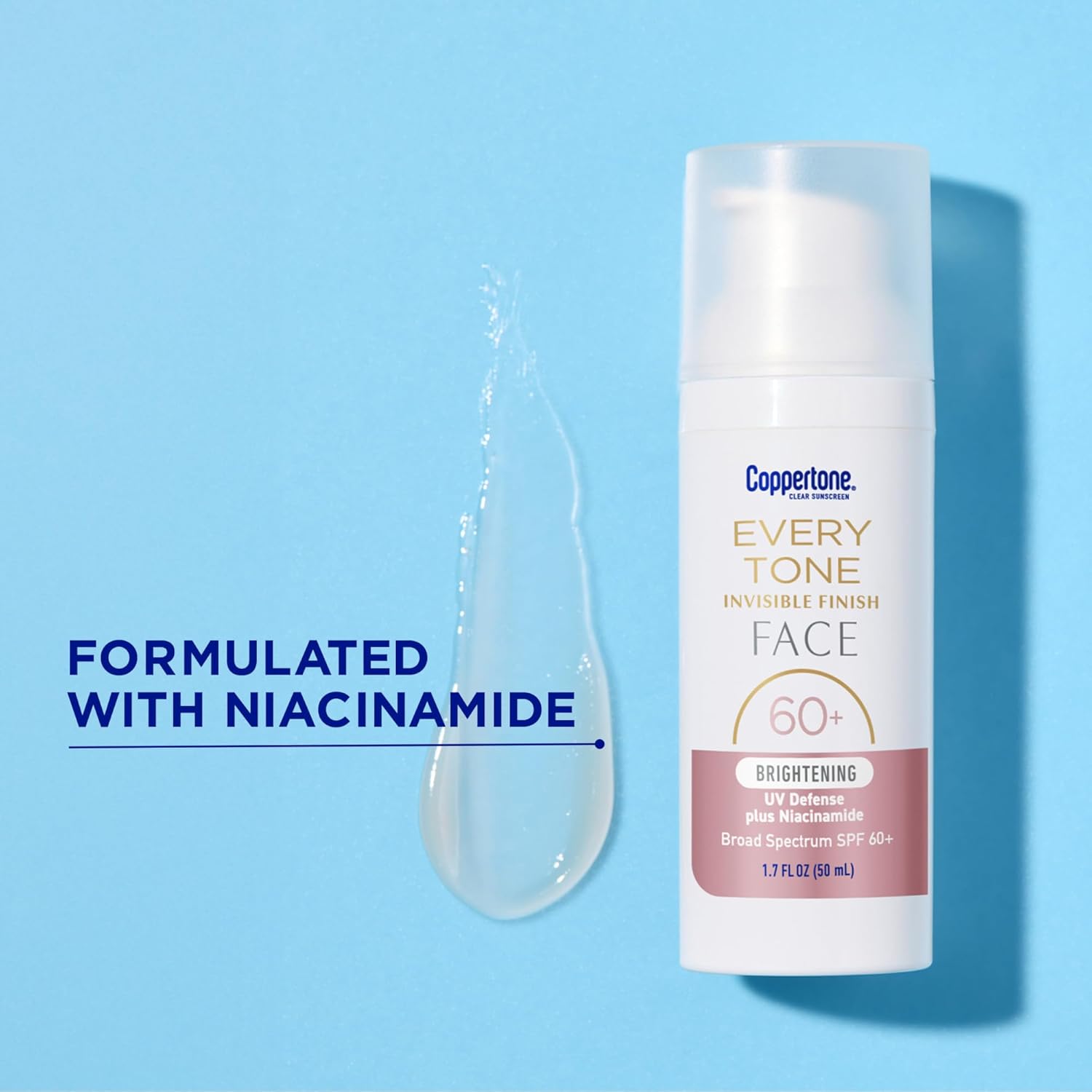 Coppertone Every Tone Invisible Finish Brightening Uv Defense Face Sunscreen Spf 60+ With Niacinamide, Lightweight, Blends In Clear Sunscreen For All Skin Tones, 1.7 Fl Oz Pump Bottle : Beauty & Personal Care