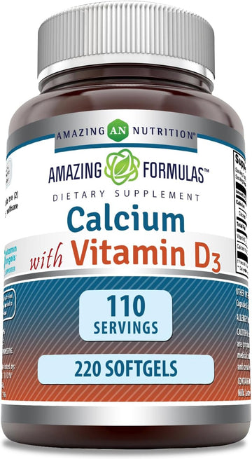 Amazing Formulas Calcium With Vitamin D3 220 Softgels Supplement | Non-Gmo | Gluten Free