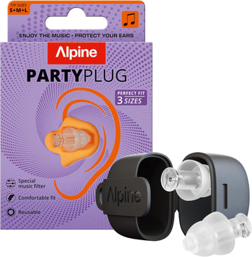 Alpine Partyplug Ear Plugs For Concerts - New & Improved - 19Db Noise Reduction - Festival Essential Hearing Protection - Reusable Earplugs For Music, Concerts & Raves - 3 Tip Sizes - Transparent
