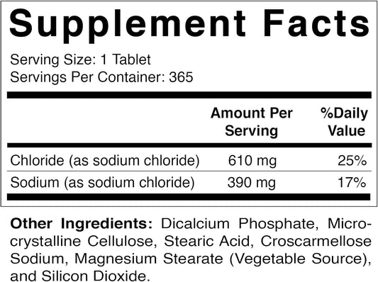 Vitamatic Sodium Chloride 1000Mg, 365 Tablets - Salt Tablets, Non-Gmo, Gluten Free - Electrolytes Replenisher Hydration Drink