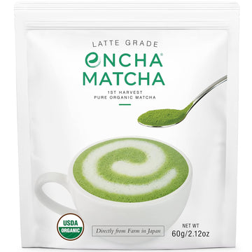 Encha Latte Grade Matcha Green Tea - First Harvest Organic, From Uji, Japan (60G/2.12 Ounce) Premium Powder For Matcha Latte/ Smoothie | Caffeine, L-Theanine, No Added Sugar