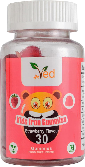 Iron Gummies Kids,15 Day Supply, Natural Strawberry Flavour, 30 Chewable Vegan Gummies, Vegetarian Friendly, Energy & Immune System, Kids Iron Gummies, Gmo & Gluten Free