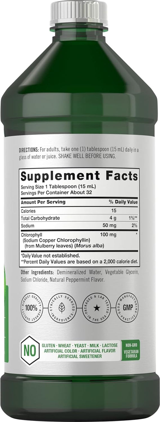 Horbäach Chlorophyll Liquid Drops 100Mg | 32 Oz (2 X 16 Oz Bottles) | Natural Peppermint Flavor | Vegetarian, Non-Gmo, And Gluten Free Formula