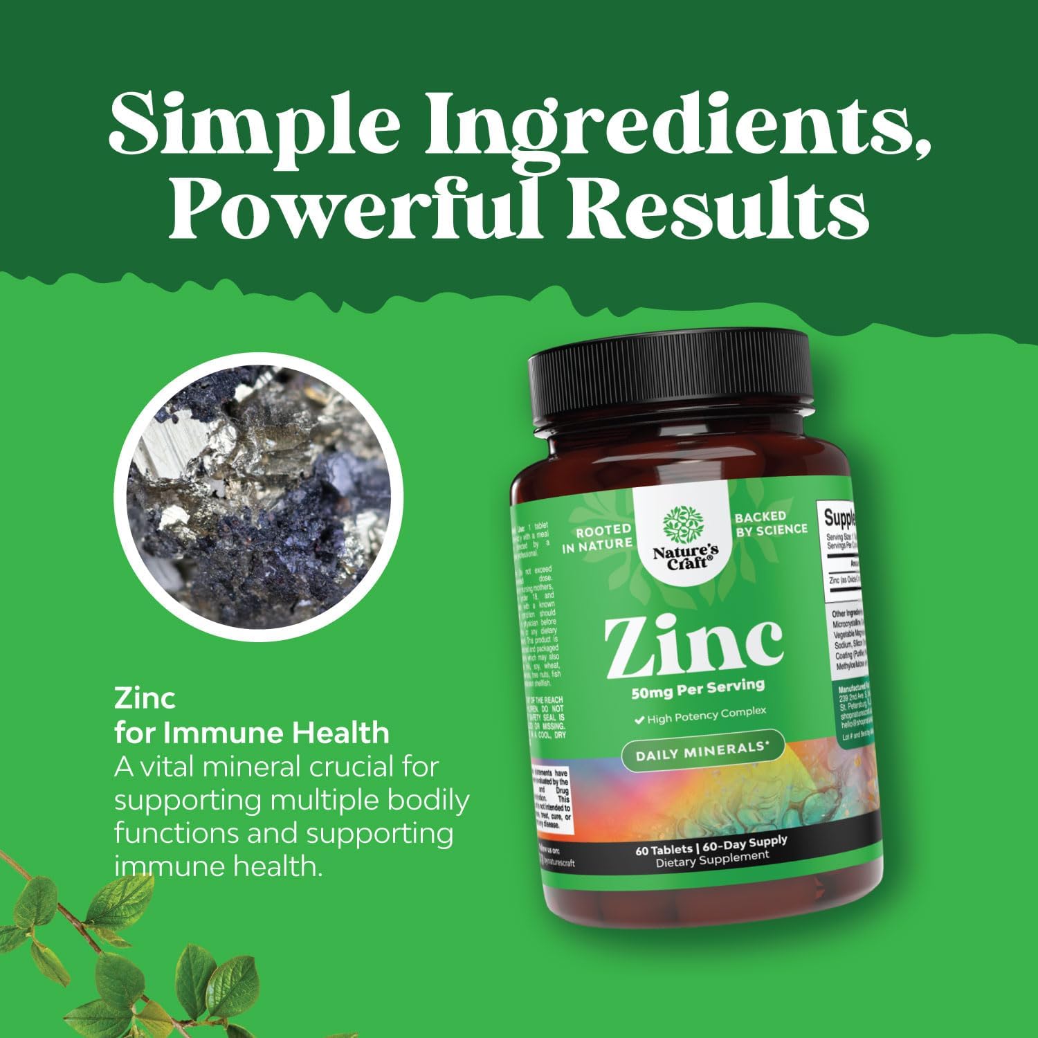 Zinc 50mg Immune Support Supplement - Zinc Complex Supplement for Immune System and Zinc Supplement to Enhance Hair Skin and Nails Vitamins - Easy to Swallow Potent Daily Zinc Tablets for Adults : Health & Household