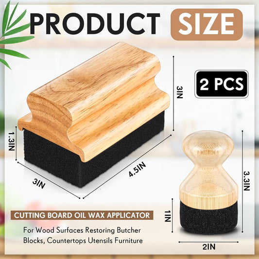 2 Pcs Cutting Board Oil Wax Applicator Butcher Block Oil Rectangular Circular Wooden Cutting Board Mineral Oil With Handle For Wood Surfaces Restoring Butcher Blocks, Countertops Utensils