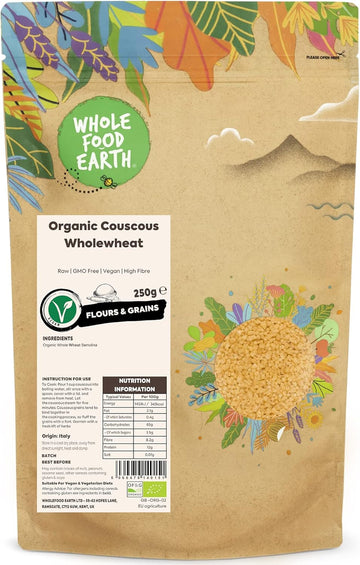 Wholefood Earth Organic Couscous Wholewheat – 250G | Raw | Gmo Free | Vegan | High Fibre | Certified Organic