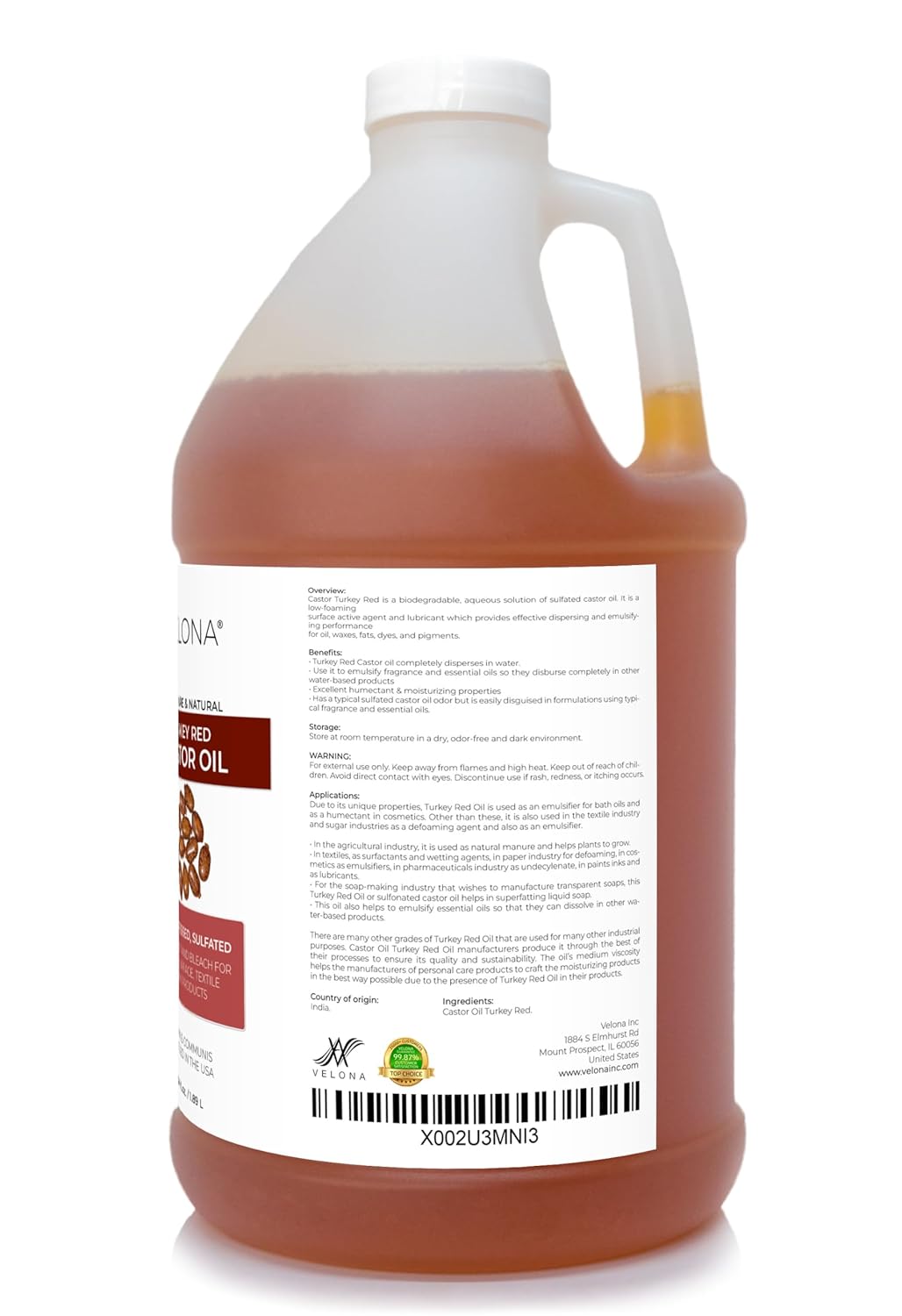 velona Castor Oil Turkey Red 64 oz | 100% Pure and Natural Carrier Oil | Cold Pressed | Hair, Body and Skin Care | Use Today - Enjoy Results : Beauty & Personal Care