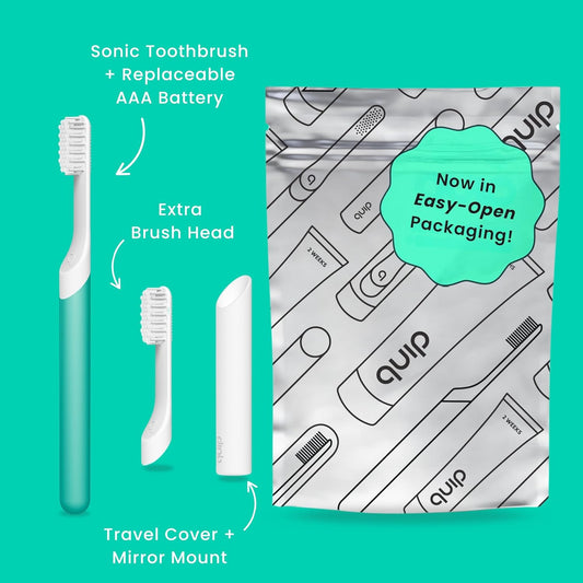 Quip Plastic Sonic Toothbrush, Electric Toothbrush For Adults –Time Travel & Soft Bristles With Travel Case & Replaceable Brush Head -3-Month Battery Life - Sage Green