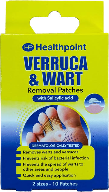 Healthpoint Verruca And Wart Removal Patches, 10 Patches In 2 Sizes, Dermatologically Tested, Prevents Risk Of Bacterial Infection, For Hands And Feet, Prevents The Spread Of Warts