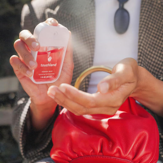 Touchland Fruity Crush Body And Hand Essentials (Peachy Lychee Body & Hair Fragrance Mist, 2 Fl. Oz. + Berry Bliss Hydrating Hand Sanitizer Spray 1Fl.Oz.), Travel Size Set