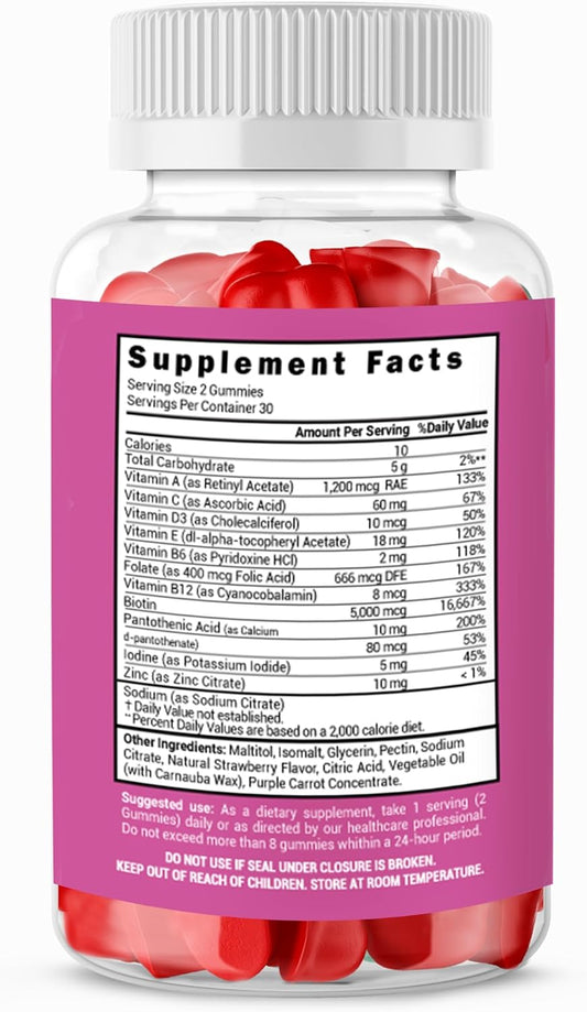 Zenzsual Hair, Skin And Nails Gummies  Multivitamin With Biotin, Vitamin C, B12 And Zinc  Vegan Supplement And Sugar Free (60 Gummies)