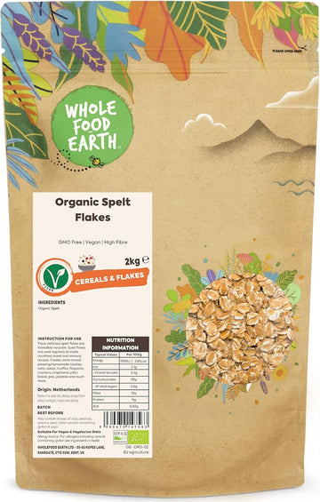 Wholefood Earth Organic Spelt Flakes – 2 Kg | Vegan | Gmo Free | High Fibre | Certified Organic
