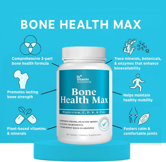 Bone Health Max - Advanced Calcium & Magnesium Supplement With Vitamin D3, Bromelain & Ipriflavone - 90 Tablets For Stronger Bones & Joint Support