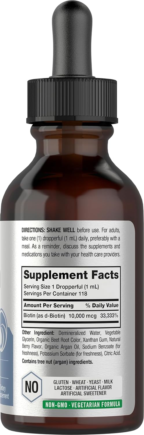 Horbäach Biotin Liquid Drops 10000Mcg | 4 Fl Oz | Vegetarian, Non-Gmo & Gluten Free Supplement