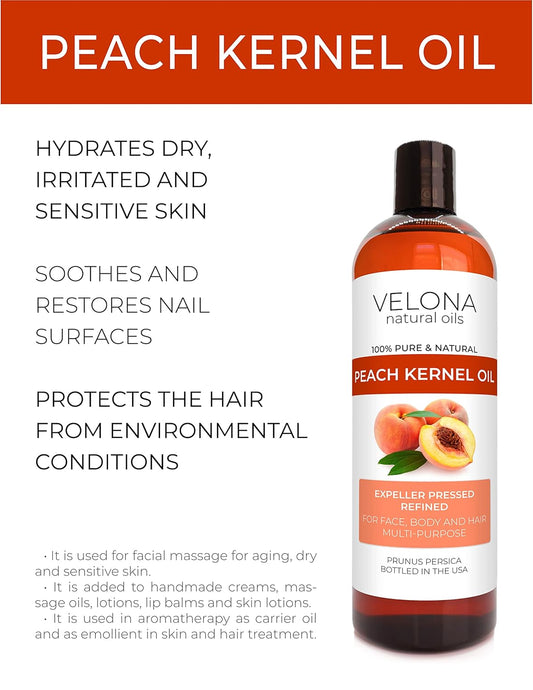 velona Peach Kernel Oil 1 Gallon / 128 Fl Oz | 100% Pure and Natural Carrier Oil | Refined, Cold pressed | Cooking, Skin, Hair, Body & Face Moisturizing | Use Today - Enjoy Results