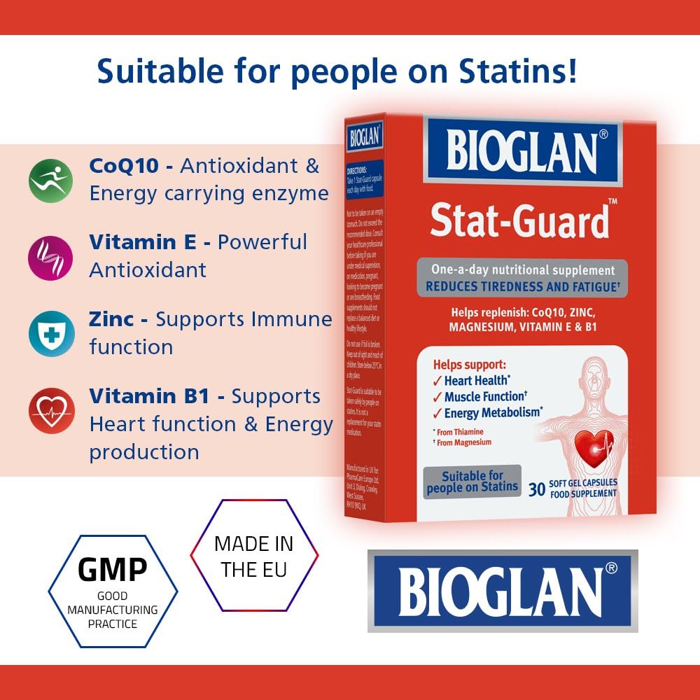 Bioglan Stat Guard | CoQ10 | Zinc | Vitamin E | Vitamin B1 | Magnesium | Helps Reduces Tiredness | Fatigue & Supports Heart Health | 30 Capsules : Amazon.co.uk: Health & Personal Care