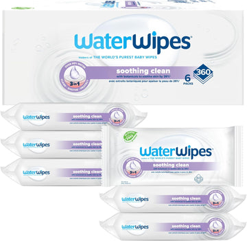 Waterwipes Soothing Clean Baby Wipes, 99% Water-Based Formula With Botanical Extract To Soothe & Protect Skin, Unscented & Hypoallergenic, 360 Count (6 Packs)