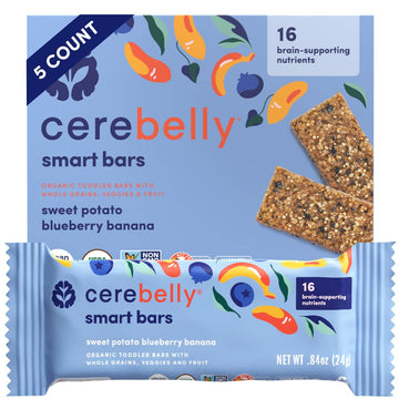 Cerebelly Toddler Snack Bars – Organic Sweet Potato Blueberry Banana Smart Bars (Pack Of 5), Healthy Snack Bars, 16 Brain-Supporting Nutrients, Made With Gluten Free Ingredients, No Added Sugar