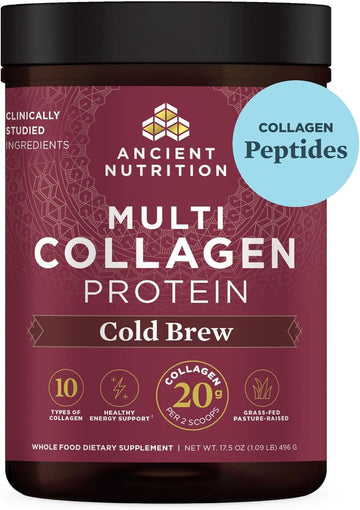 Ancient Nutrition Hydrolyzed Collagen Peptides Powder, Cold Brew Multi Collagen Protein For Women And Men, 40 Servings, Supports Skin And Nails, Gut Health, 17.5 Oz