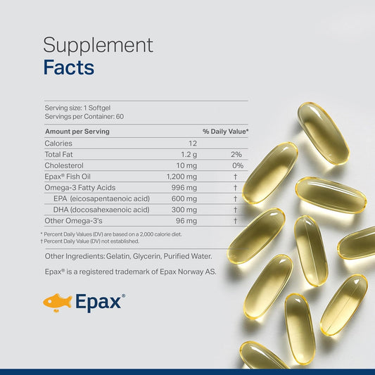 Norwegian Rtg Omega 3 Fish Oil For Brain & Heart Boost, Triglyceride Fish Oil Omega 3 Supplements, 300 Dha 600 Epa Omega 3 Softgels Essential Fatty Acids For Eyes, Skin & Joints, 1200Mg, 60 Servings