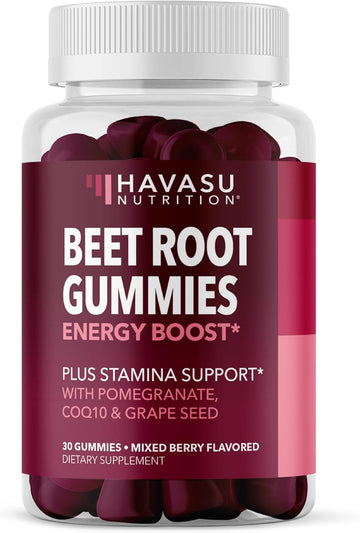 Beet Root Gummies With Coq10 Energy Supplement | Nitric Oxide Supplement For Healthy Energy & Performance Support With Pomegranate Extract | Beet Root Supplements | Mixed Berry | 30 Vegan Gummies