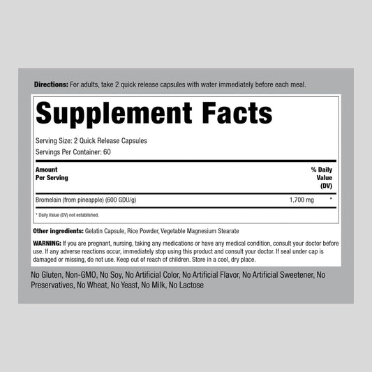 Piping Rock Bromelain Supplement | 1700 Mg | 120 Capsules | Pineapple Enzyme | Non-Gmo, Gluten Free