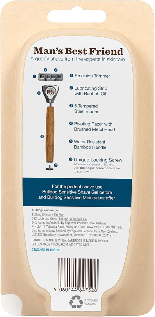 Bulldog Skincare - Sensitive Bamboo Razor Smooth Glide Razor Handle + 2 Blade Refills