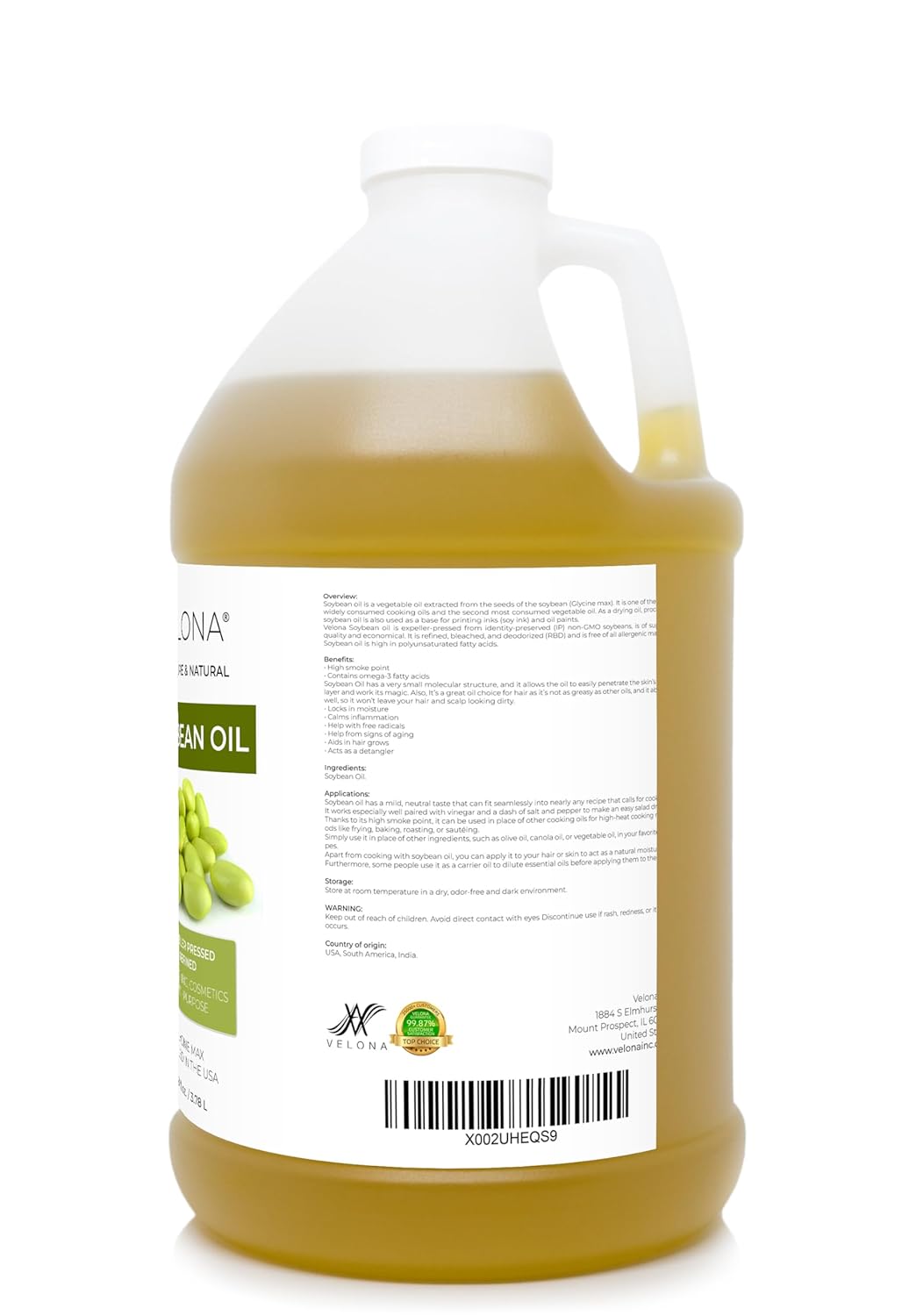 velona Soybean Oil 1 Gallon / 128 Fl Oz | 100% Pure and Natural Carrier Oil | Refined, Cold Pressed | Cooking, Skin, Hair, Body & Face Moisturizing | Use Today - Enjoy Results : Beauty & Personal Care