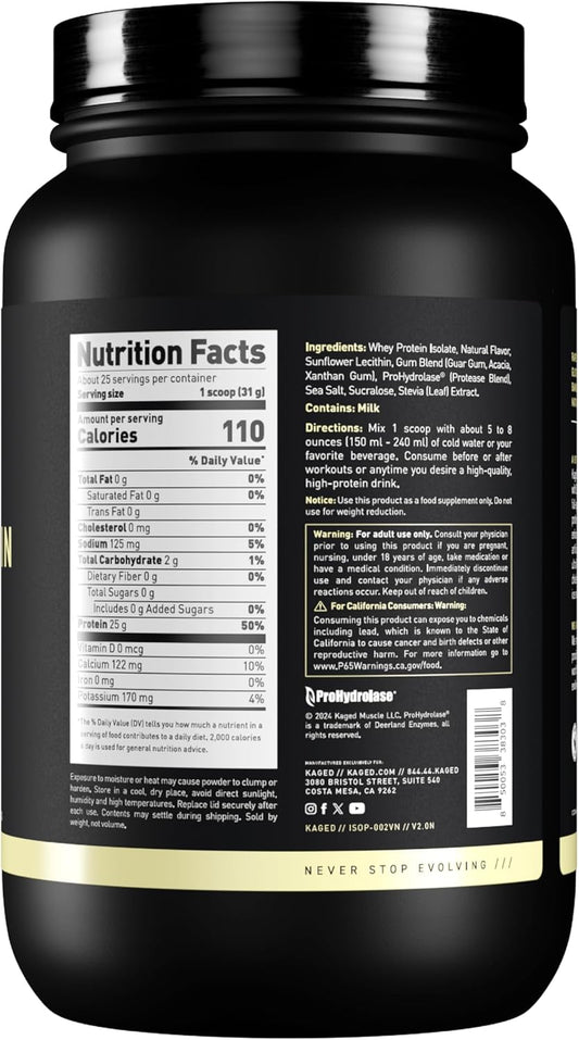 Kaged Whey Protein Isolate Powder, Pb Chocolate, 100% Pure Low Lactose Whey, Post Workout Recovery Drink, Support Muscle-Building, 25G Per Serving, Amazing Taste, Easy Mix For Shake, 25 Serving
