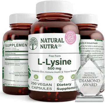 Natural Nutra L Lysine Hcl, Promotes Bone Health And Growth, Improve Calcium Absorption, Non-Gmo, Vegan, 500 Mg, 250 Capsules