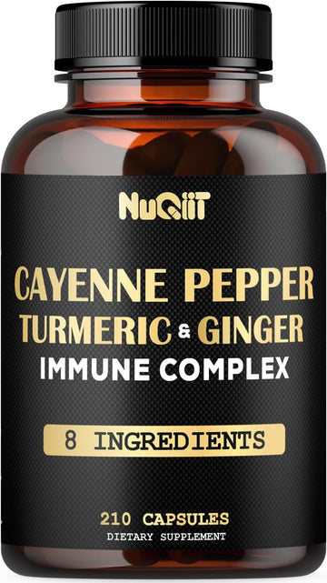 210 Pills - Cayenne Pepper Capsules Organic With Turmeric, Ginger, Immune Support Complex As Elderberry, Echinacea, Garlic Bulb - Digestion, Heart Health & Body Management