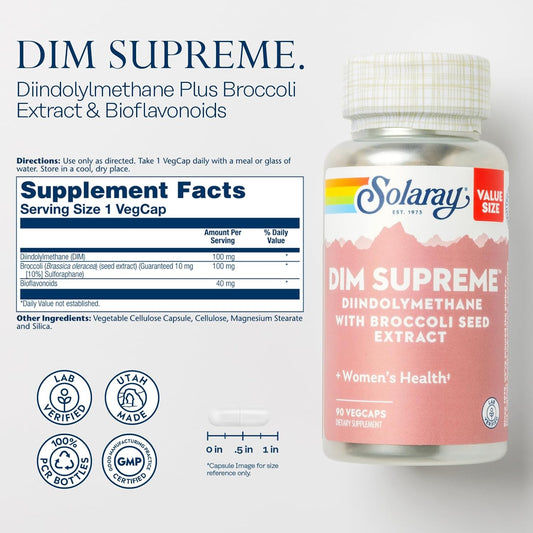 Solaray Dim Supreme 100Mg | Menopause & Estrogen Metabolism Supplement With Broccoli Seed Extract | 90 Vegcaps