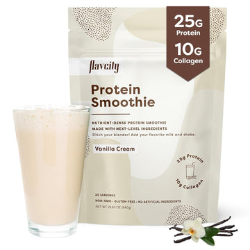 Flavcity Protein Powder Smoothie, Vanilla - 100% Grass-Fed Whey Protein Smoothie With Collagen (25G Of Protein) - Gluten Free & No Added Sugars (29.63 Oz)