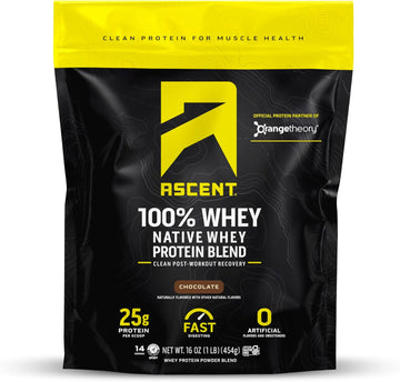 Ascent 100% Whey Protein Powder - Post Workout Whey Protein Isolate, Zero Artificial Flavors & Sweeteners, Gluten Free, 5.5G Bcaa, 2.6G Leucine, Essential Amino Acids, Chocolate 1 Lb