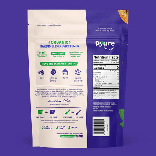 Pyure Organic Baking Blend Sweetener | Sugar Substitute For Baking | Zero Carb, Zero Sugar, Zero Calorie | Measures And Bakes Like Sugar | Plant-Based Baking Blend For Keto Baking | 12 Oz