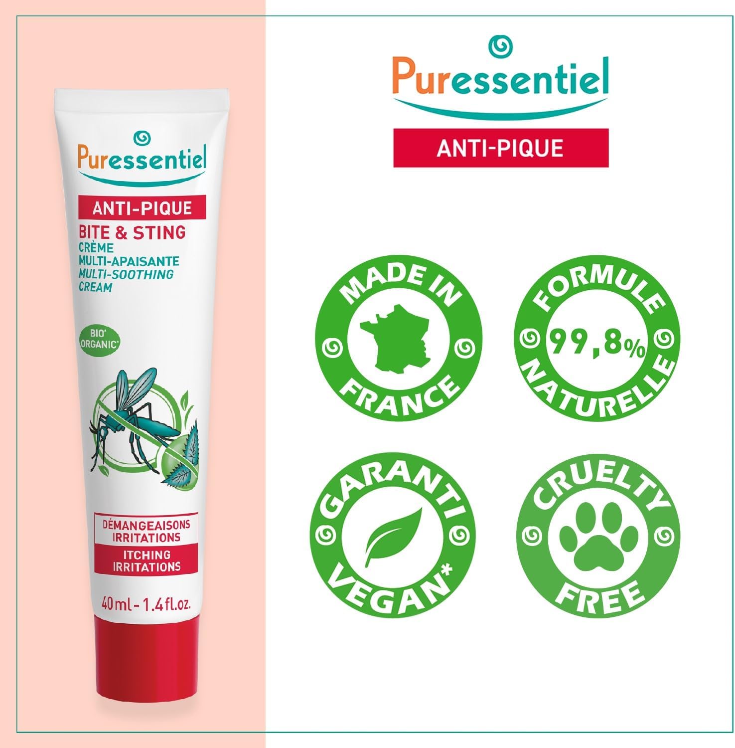 Puressentiel - Anti-Sting - Multi-soothing cream - Insect bites and plant stings - 99.8% Natural Origin Formula - Calm irritations and sensations of itching - Dermatologically tested - 40 ml : Amazon.co.uk: Health & Personal Care