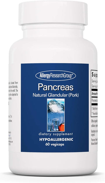 Allergy Research Group Pancreas Pork Supplement - Pancreas Natural Glandular, 425Mg Pancreatic Enzymes, Digestive Enzymes For Pancreas, Amylase, Protease, Lipase, Hypoallergenic - 60 Count
