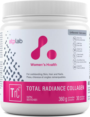 Atp Lab Total Radiance Collagen Powder, Unflavoured, 360G - Premium Hydrolyzed Collagen Peptides For Women - Vegan-Friendly Collagen Protein Powder, Support For Skin, Hair & Nails