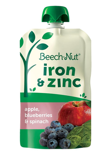 Beech-Nut Baby & Toddler Food Pouches With Iron & Zinc, Apple Blueberry & Spinach Puree, 3.5 Oz (12 Pack)