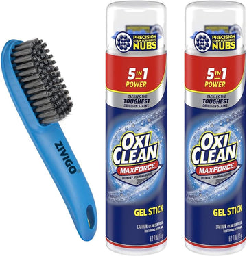 2 Oxi, Clean Max Force Gel Stick Stain Remover, 6.2 Ounce - Bundled With Laundry Stain Brush Remover (Compatible With Oxiclean)